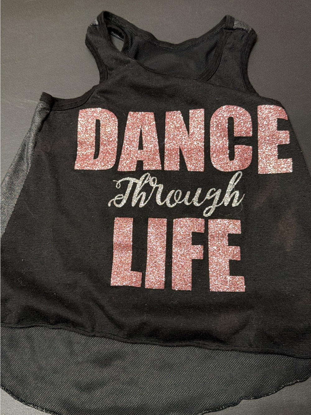 Kids Black Dance Tank Top with Pink Glitter Lettering